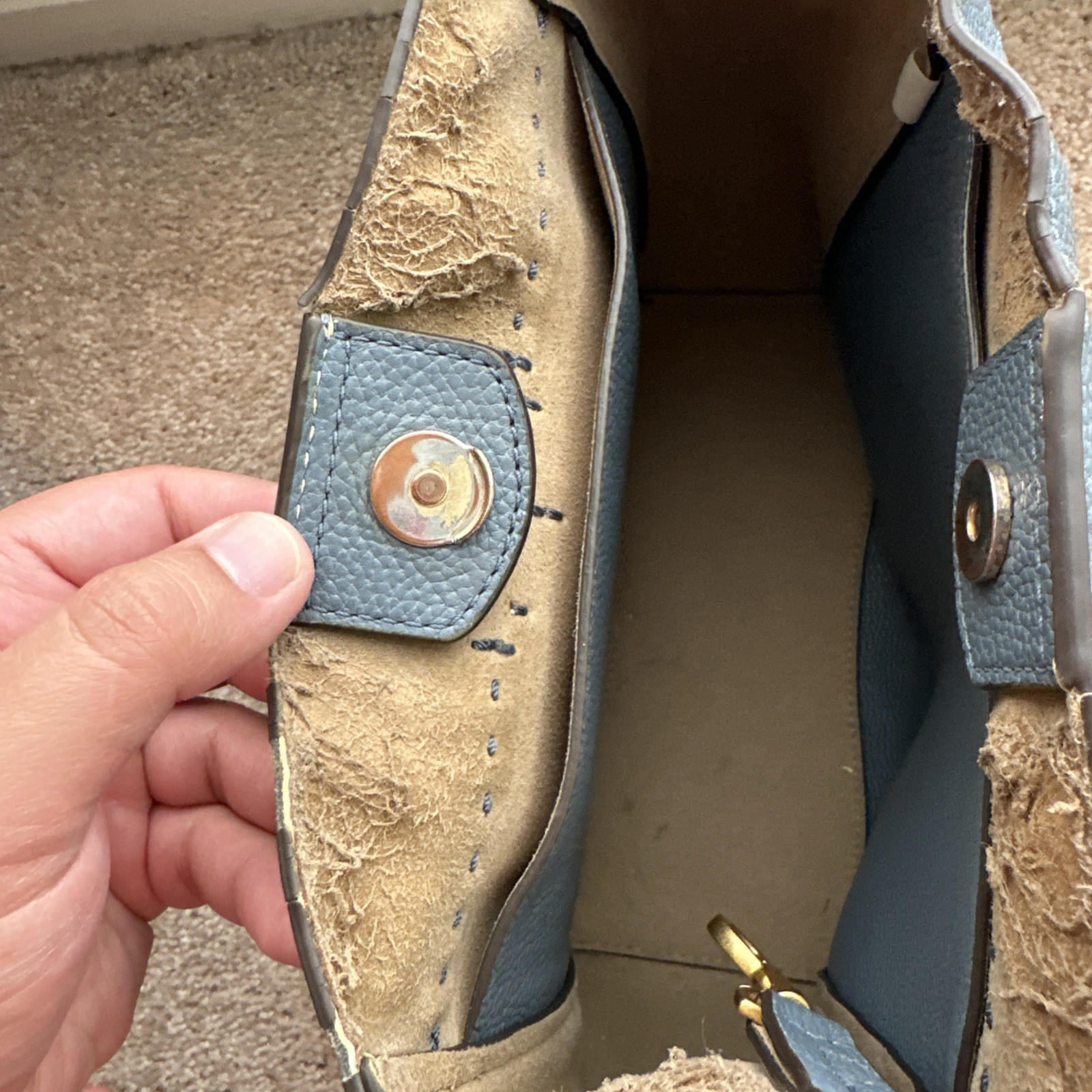 Blue Tory Burch McGraw Leather Hobo Bag Heavily Used And Worn