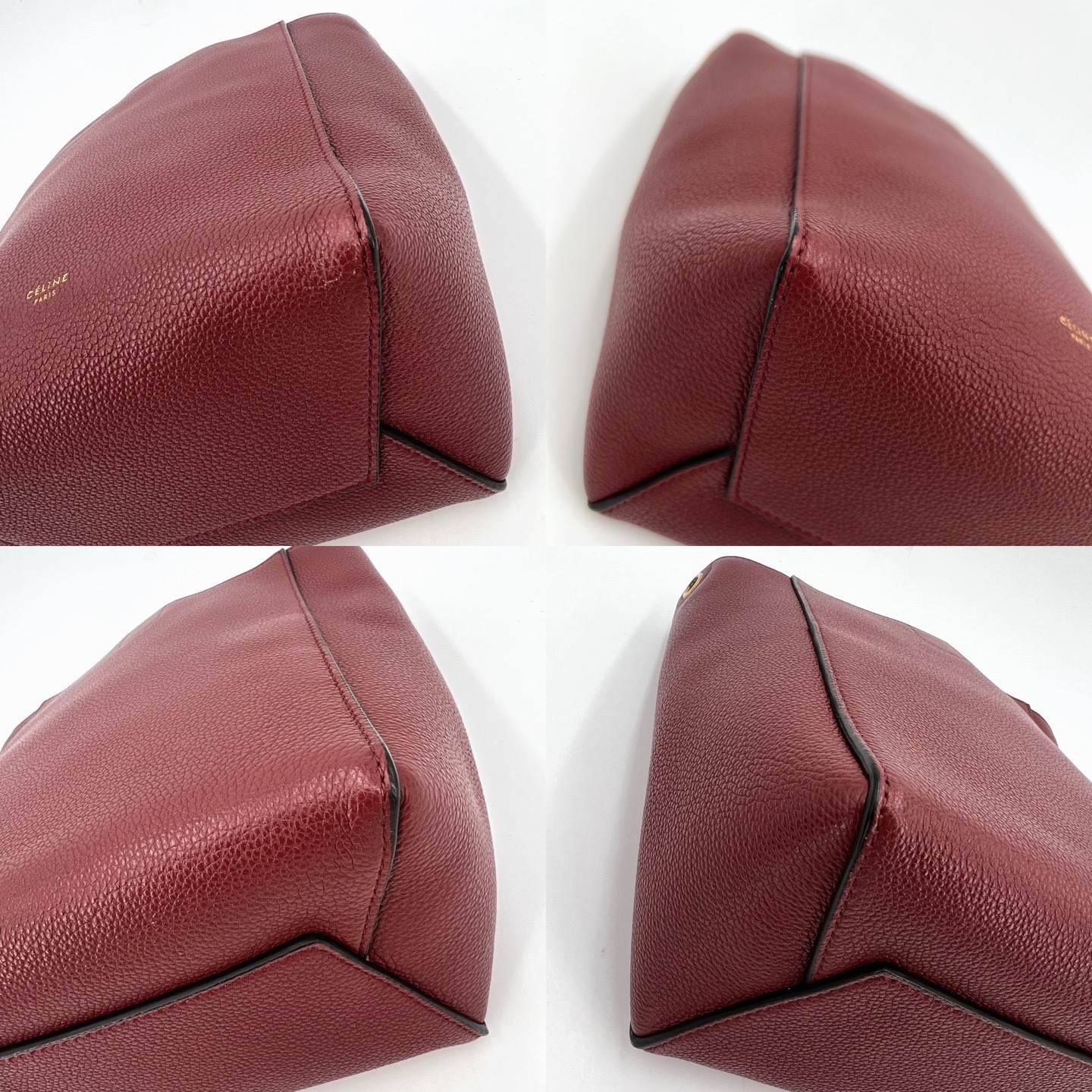 AUTH Celine Sangle Small Bucket Bag Wine Red Calfskin Shoulder tote Bag