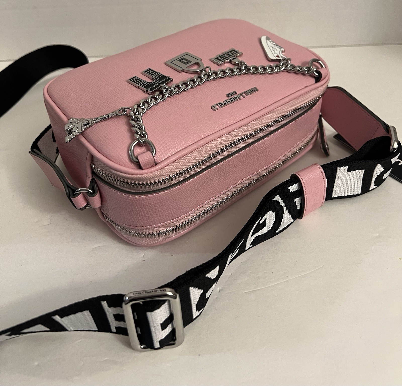 KARL LAGERFELD PARIS Crossbody Blush Bag With Paris Pendant Chain In Front