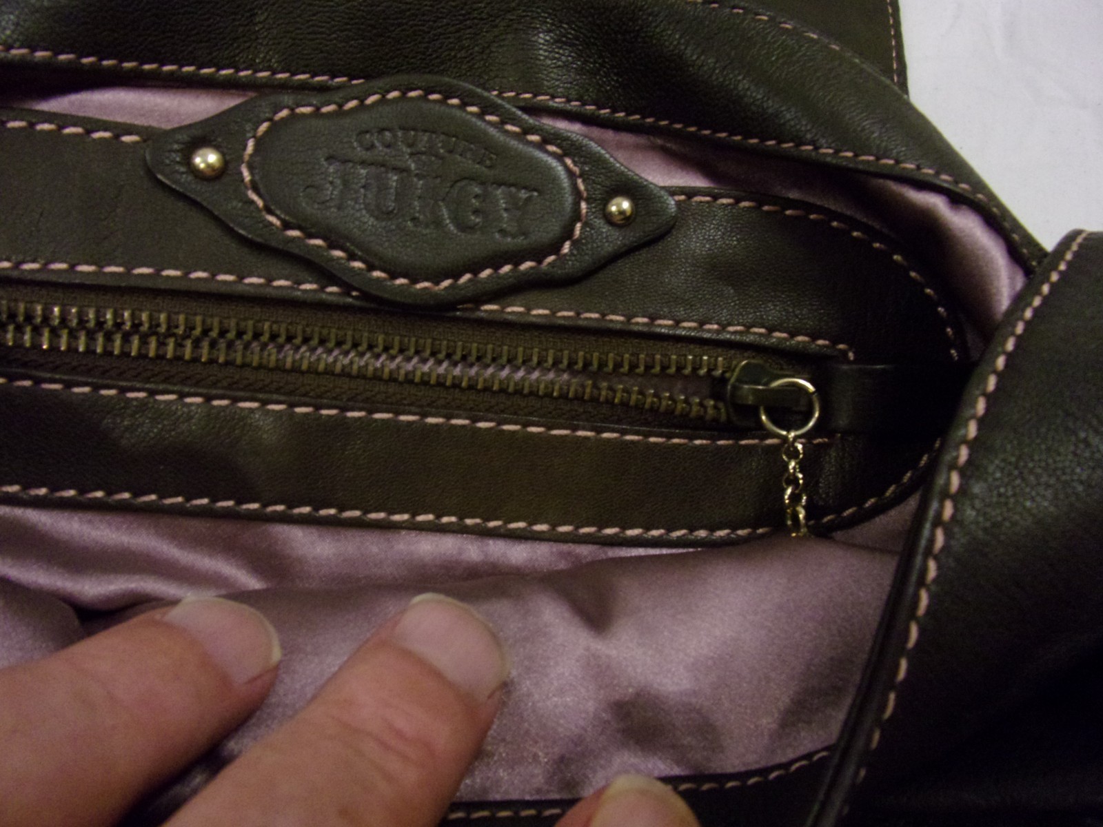 Vintage Y2K Juicy Couture Brown Leather Pink Stitch Quilted Hobo Studded Bag