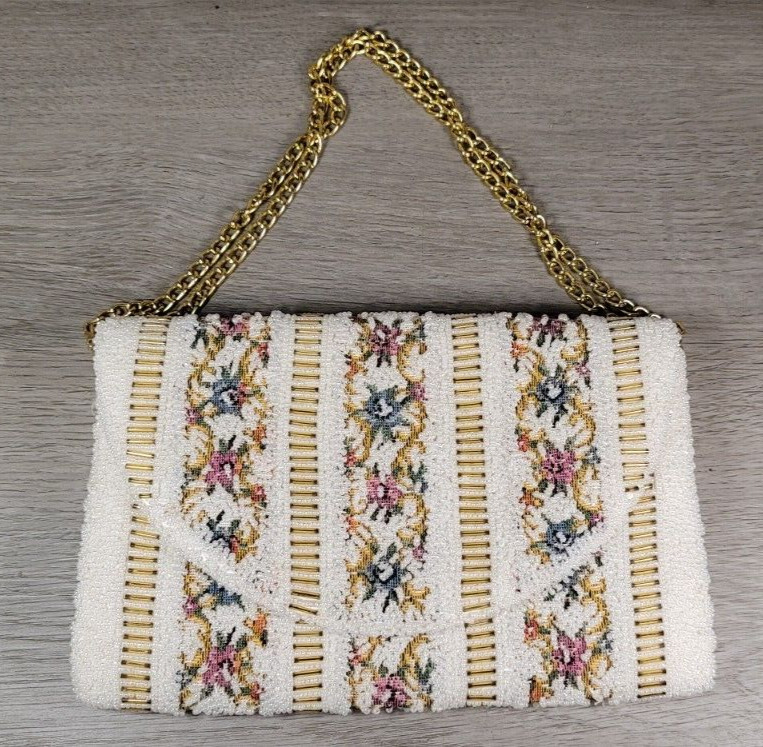 Beaded Purse Tapestry Hand Beaded Hong Kong Evening Bag Vintage