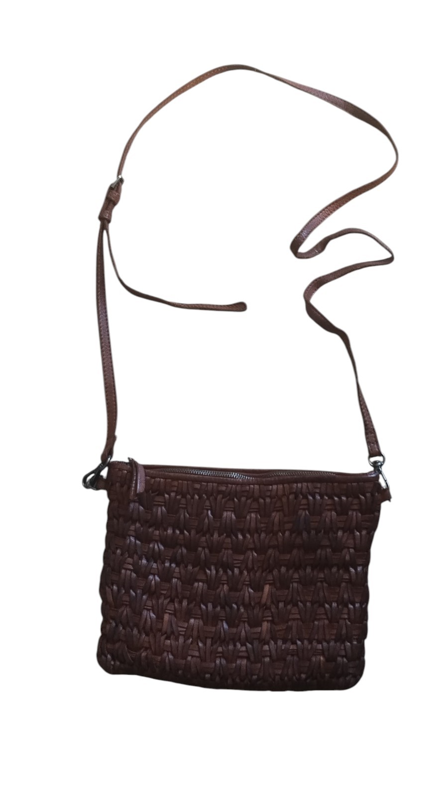 Woven Leather Crossbody Bag – Chocolate Brown*Un Branded.