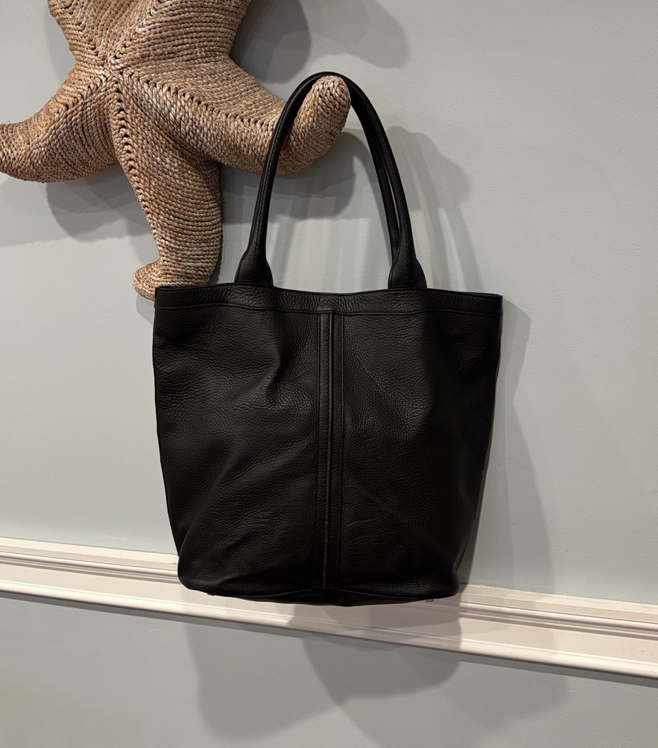 Valextra Black Leather Top Handle Tote Bag Handbag Purse Made In Italy