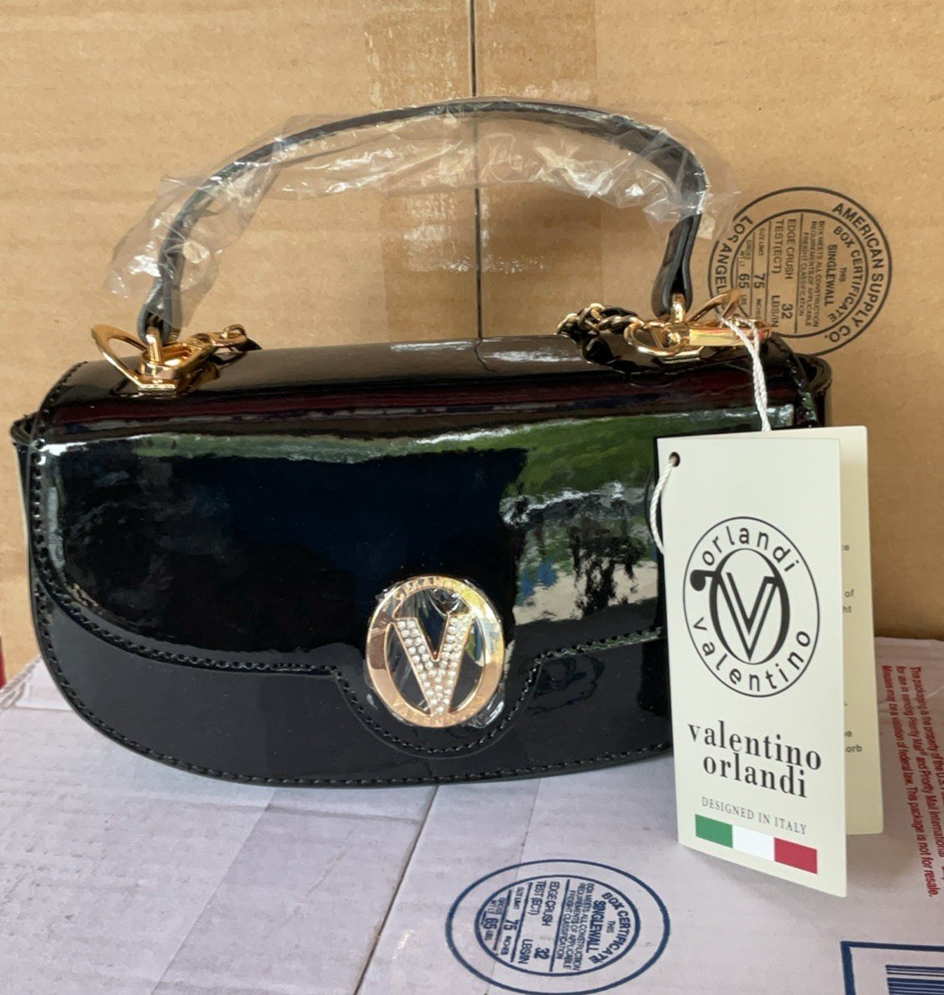 Valentino Orlandi Black Small Shoulder Bag Flap Top Handle Gold Chain Detach