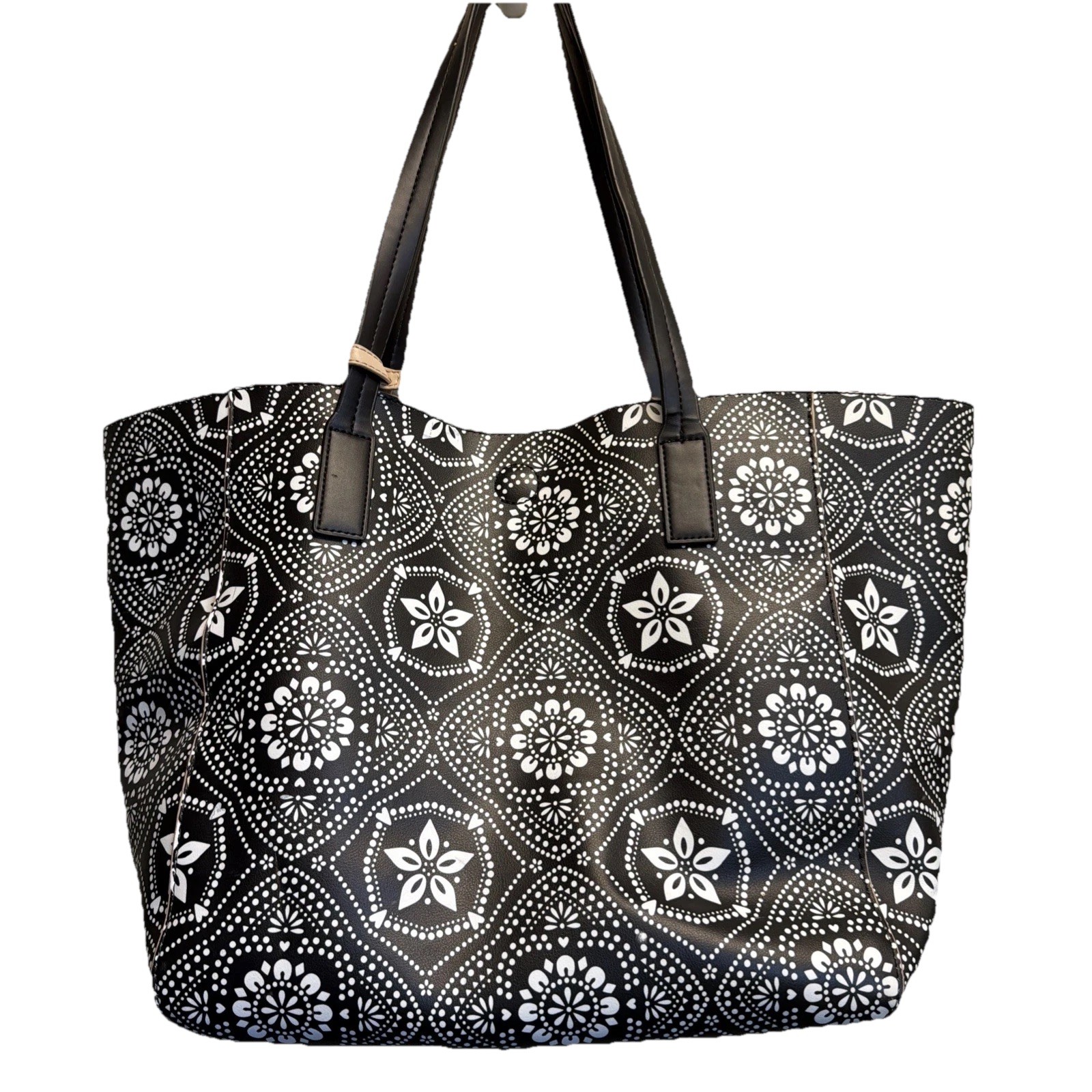 Tabitha Webb Large Floral Tote Mandalas Hearts Black and White with Pouch