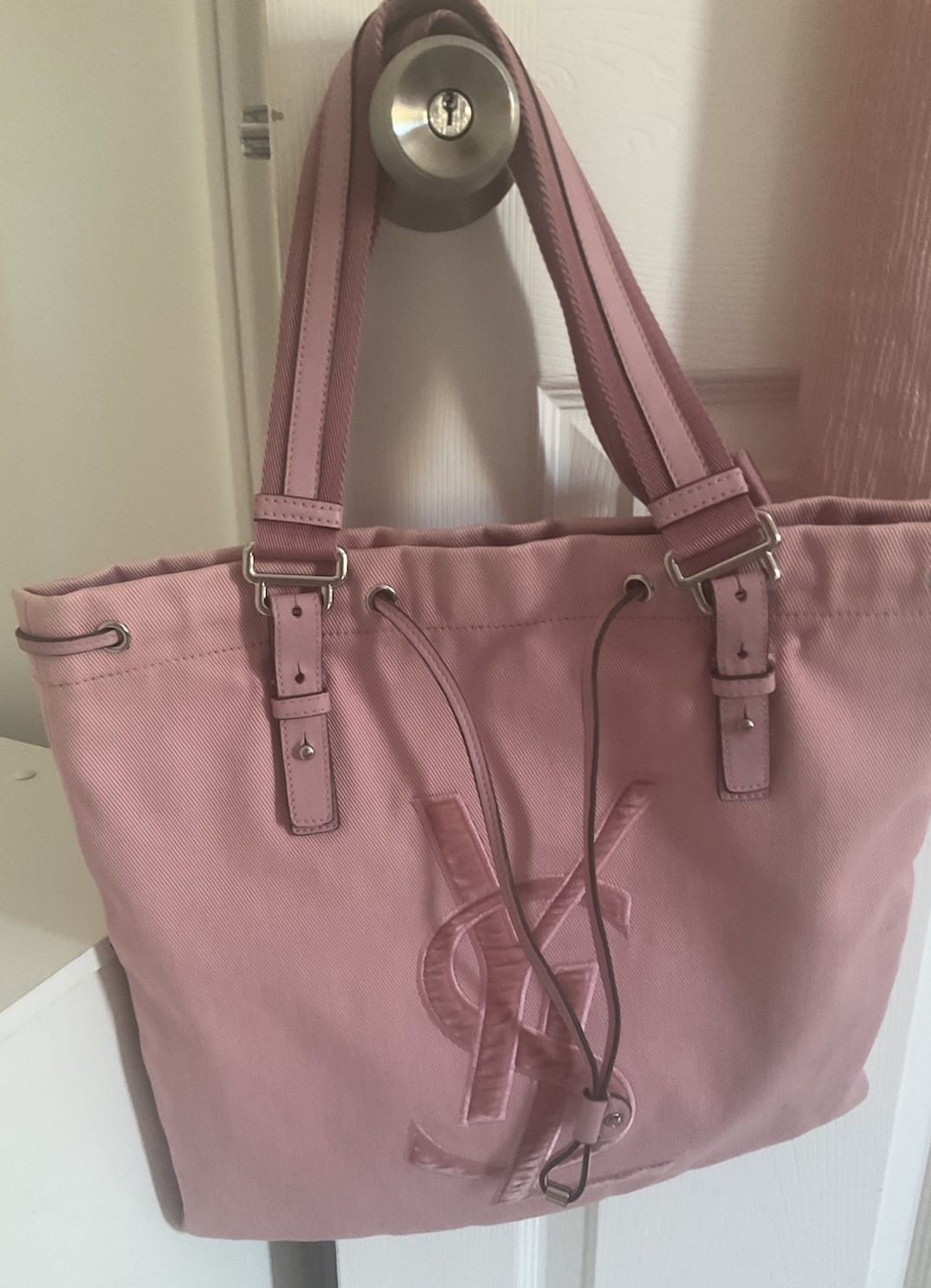 Yves Saint Laurent 2005 Rive Gauche “YSL” Pink Logo Tote Purse