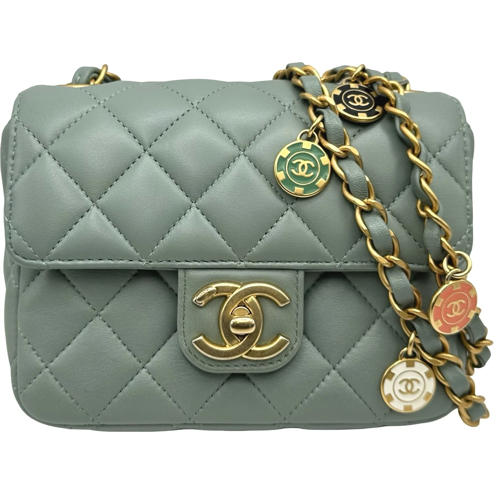 CHANEL Mini Matelassé 17 Gray Lambskin Shoulder Bag #OKB1132