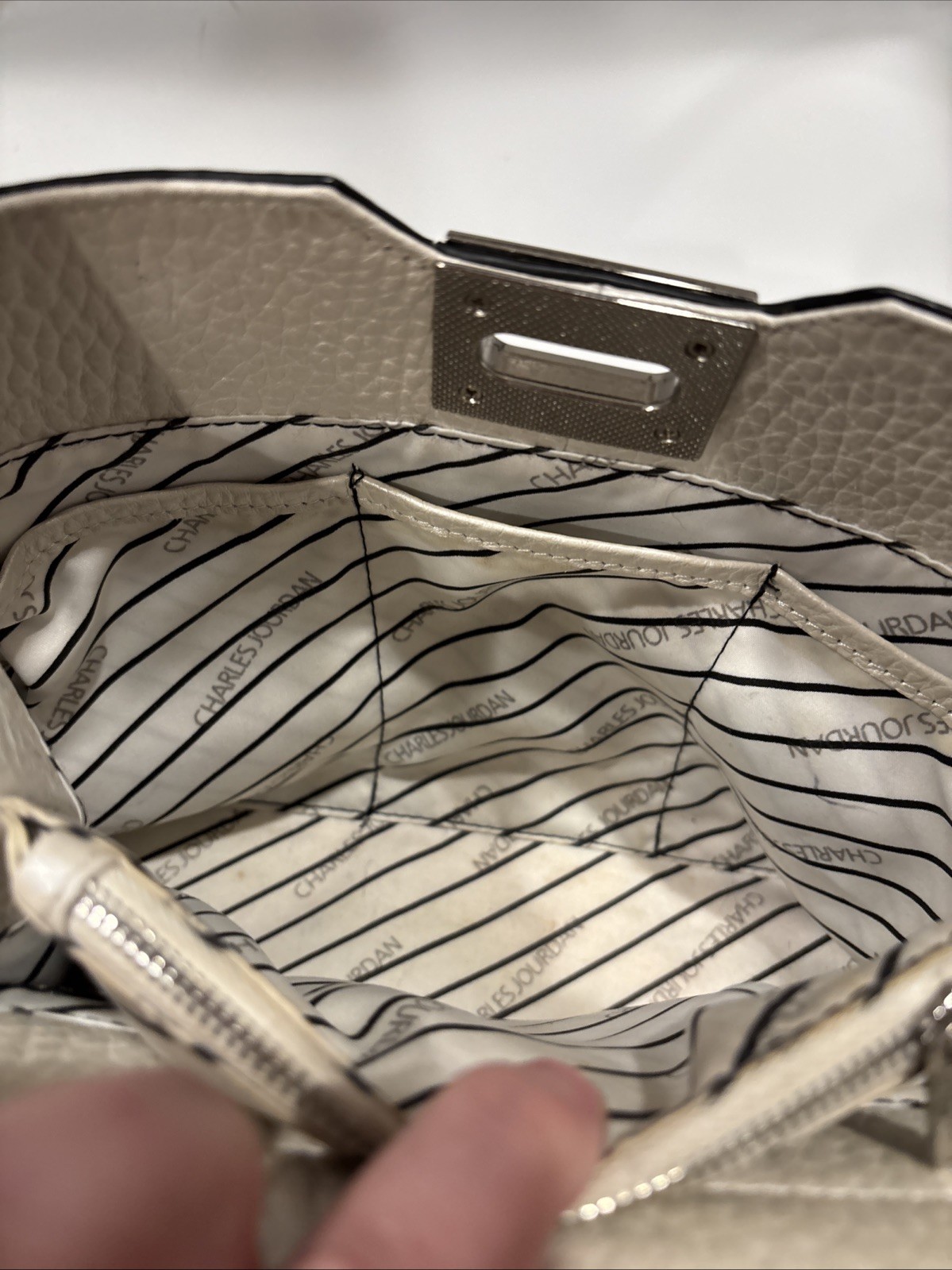 Charles Jourdan Handbag White Pebble Leather Handbag