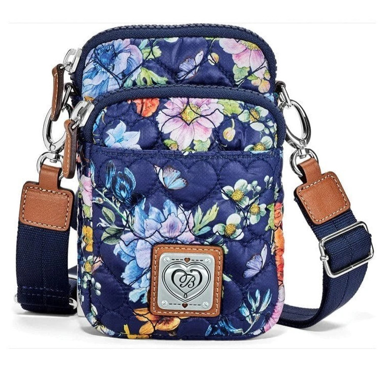 NWTag Brighton Heart to Heart KORA Mini Utility Bag Blue Floral Nylon MSRP $220