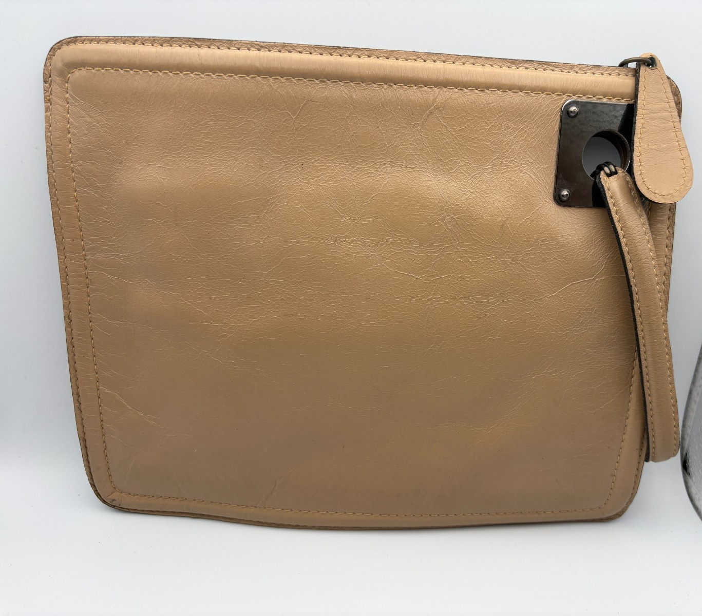 Vintage Anne Klein Camel Leather Wristlet Clutch Pouch 9×11 inches 80s-90s