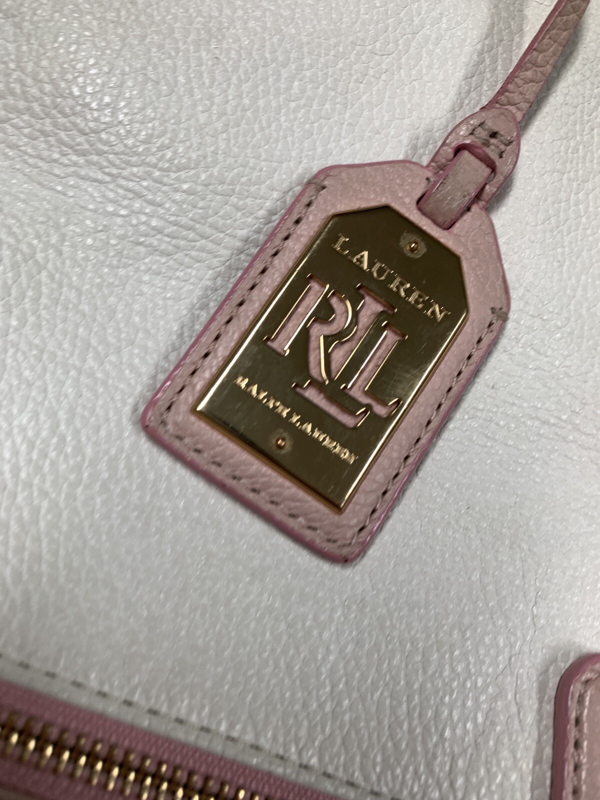 Vintage Ralph Lauren 1967 Series White Pink BLush Leather Tote Bag Purse
