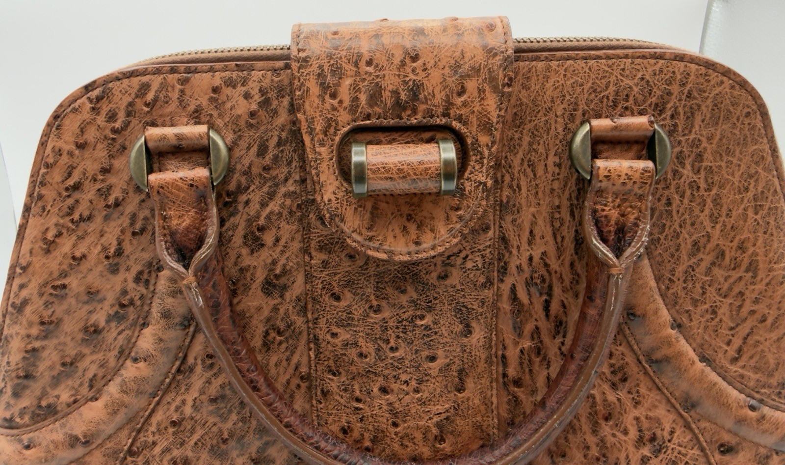 NWOT Authentic Alexander McQueen Novak Ostrich Leather Bag Brown Caramel 16”