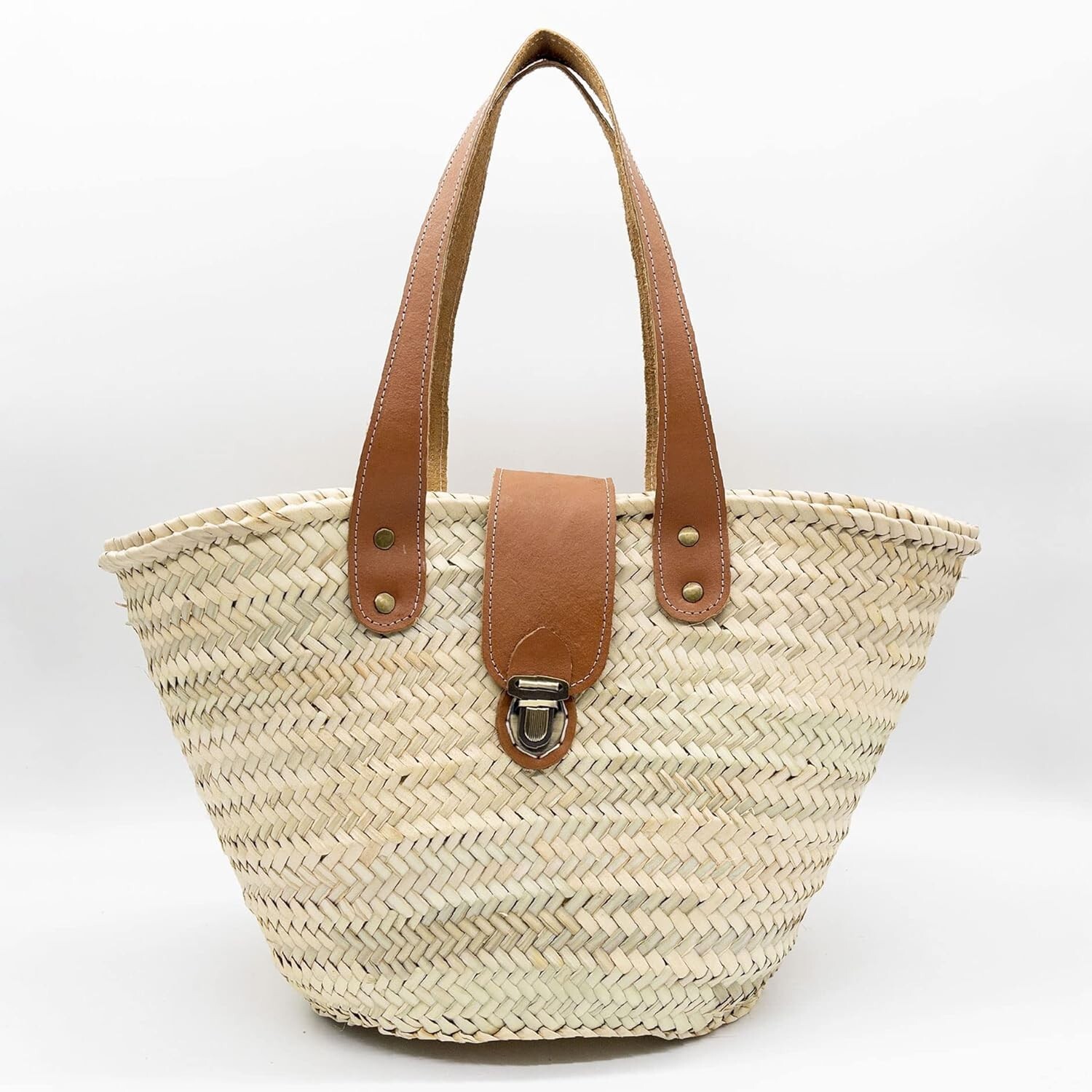 FRENCH BASKET straw basket with leather handles beach bag, straw bag, summer bag