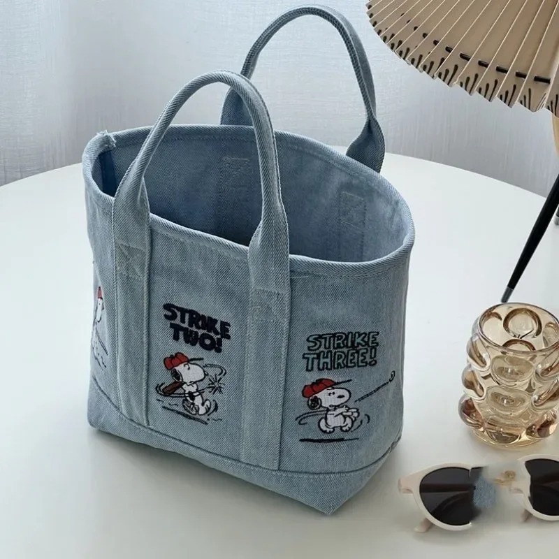 NEW Snoopy Embroidered Denim Tote Bag Cartoon Shoulder Handbag Fast Shipping