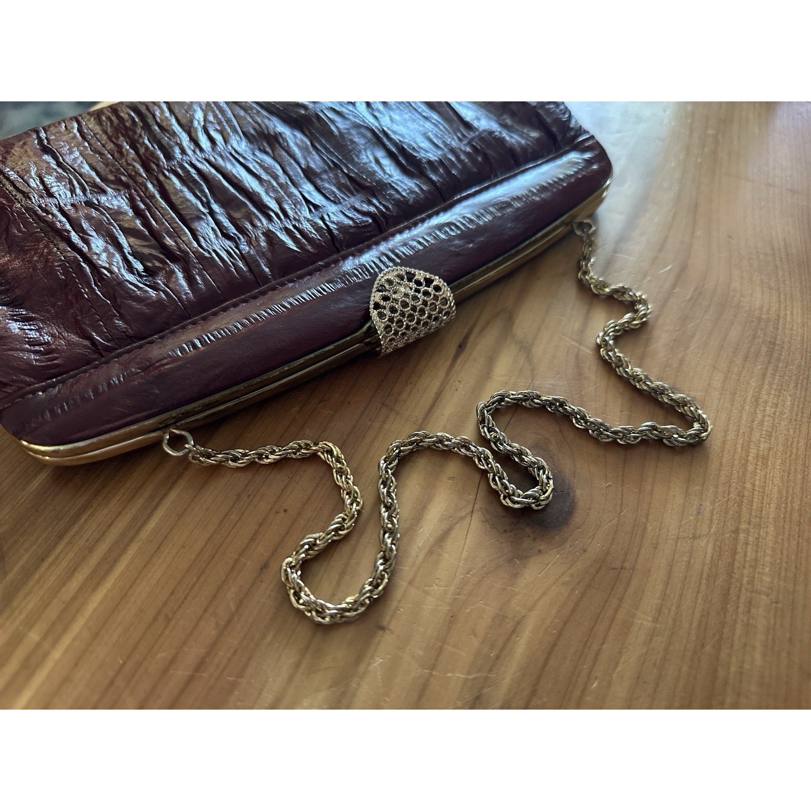 Vintage MiKwang Eel Skin Convertible Clutch, South Korea, Red, Chain Handle