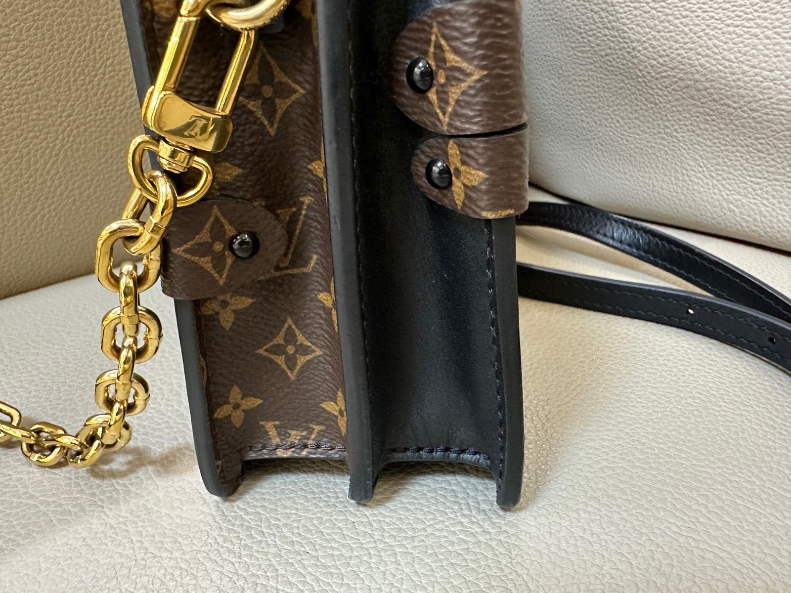 Louis Vuitton Trunk Clutch Monogram Canvas Brown Leather Crossbody Bag Authentic