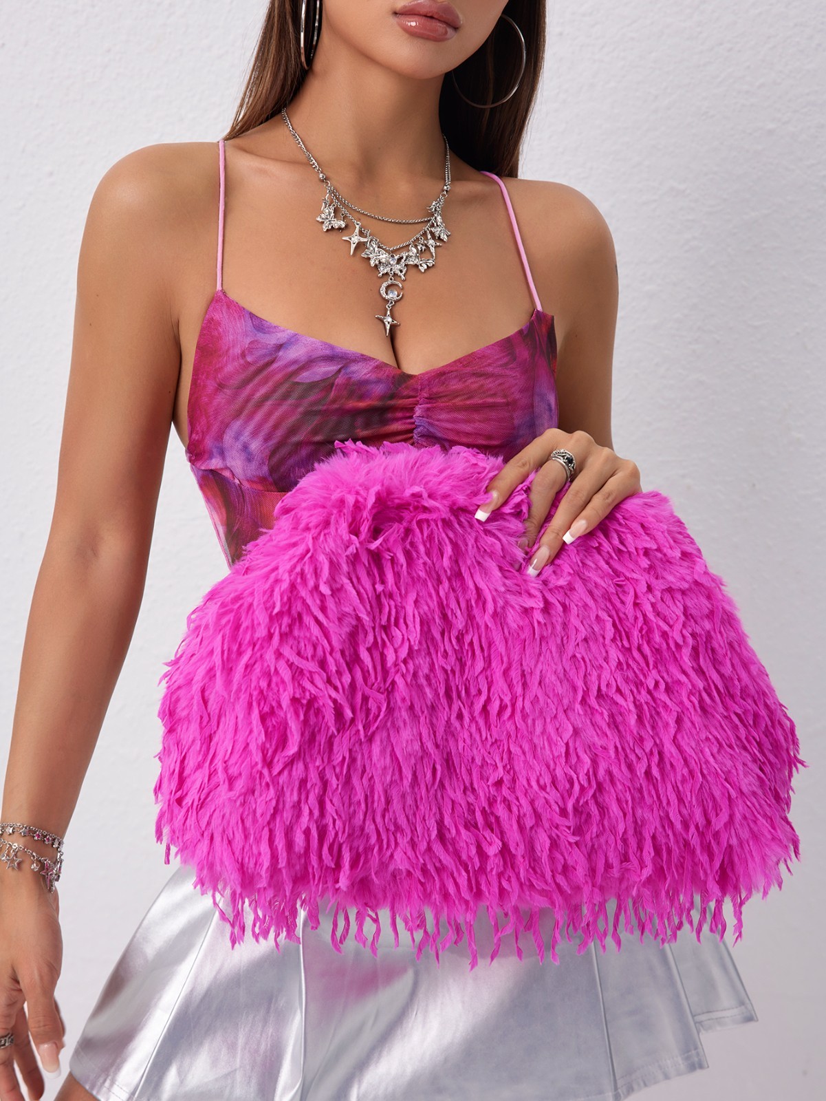 Pink Dopamine Style Clip Bag, Extra Large Clutch Bag for Women, Porm Dresses