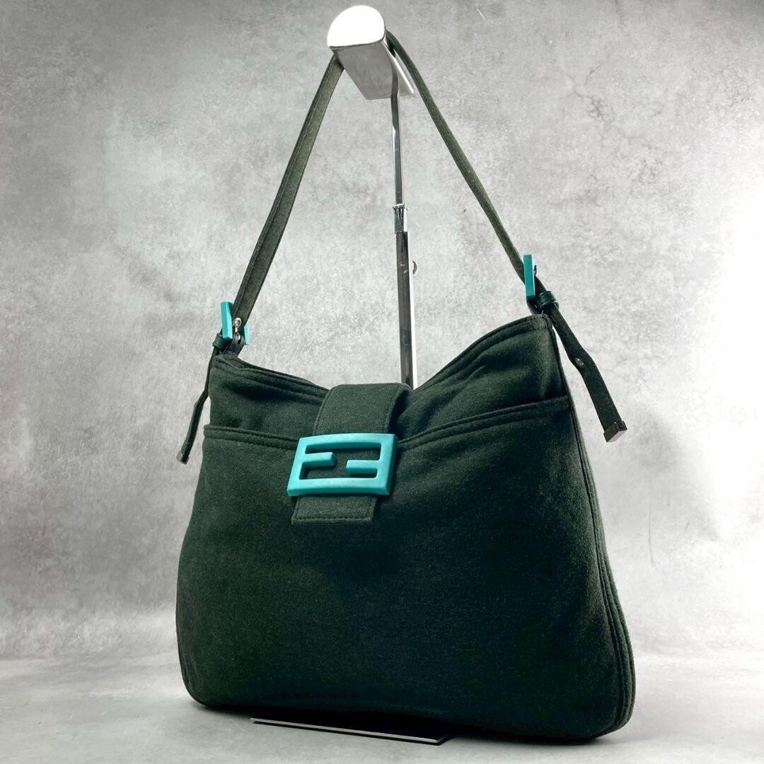 Fendi Mamma Baguette Jersey Shoulder Bag Green Knit Y2K Italy 11.8in