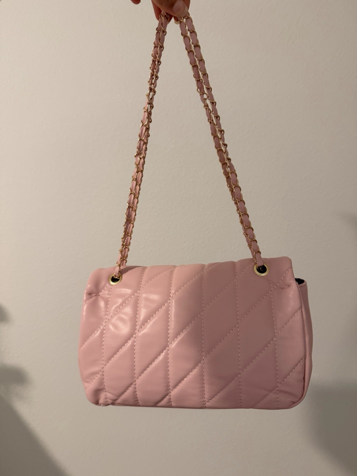 Pink Quilted Small Shoulder Bag Purse Chain Strap Detachable Strap Gold Hardware