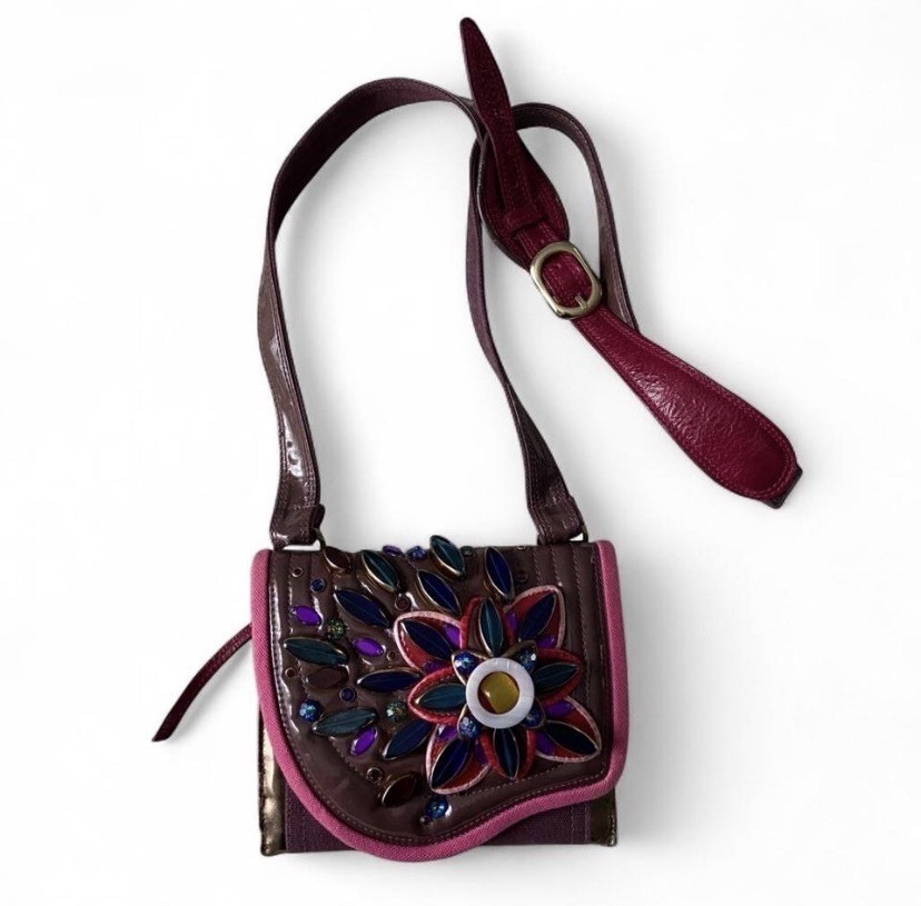 Bracher Emden London purse with floral rhinestone design with pink/ brown detail