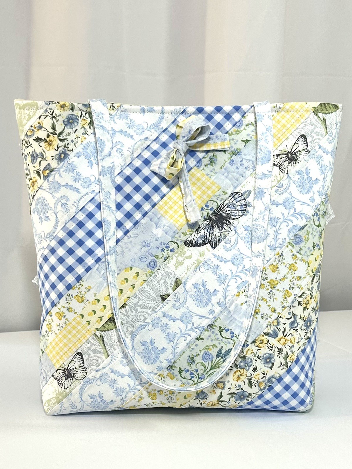 Quilted Shabby Chic Patchwork Denim and Lace Cottage Core Bag 12.5×13.5