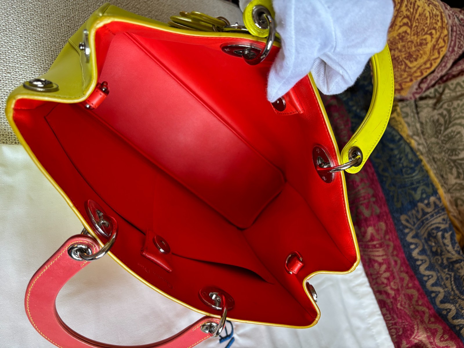 Christian Dior Classic Diorissimo Medium Tote Yellow/Orange Ombre- Pouch, Snaps
