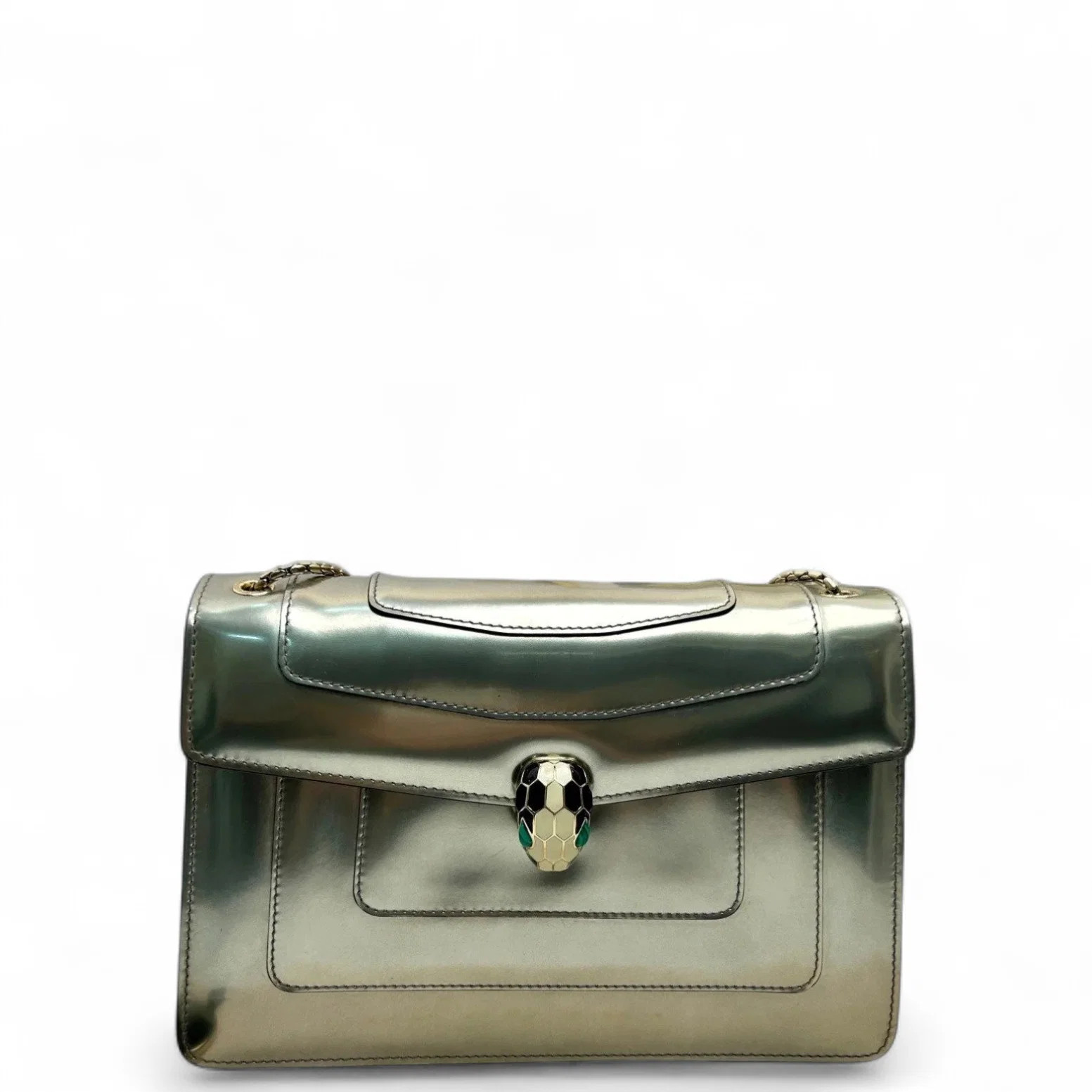 Bvlgari Crossbody Bag Silver Metallic Glazed Calfskin (ys070626i1r)