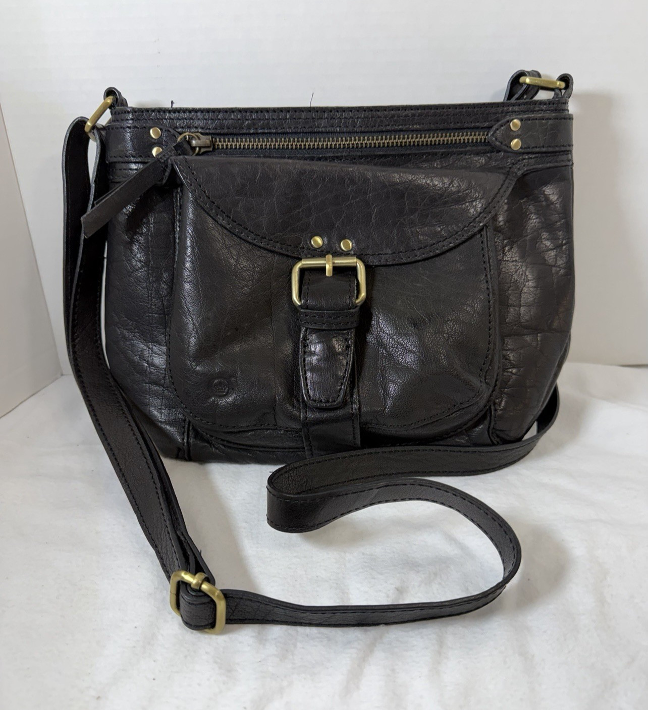 Born Black Shoulder Bag Leather Adjustable Strap, Pockets, Buckle Zip & Snap