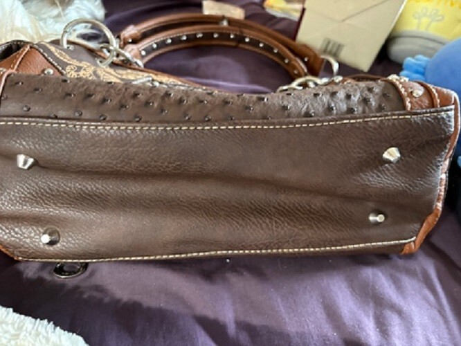 Montana West double handled purse w/ stitching, rhinestone & silver accents