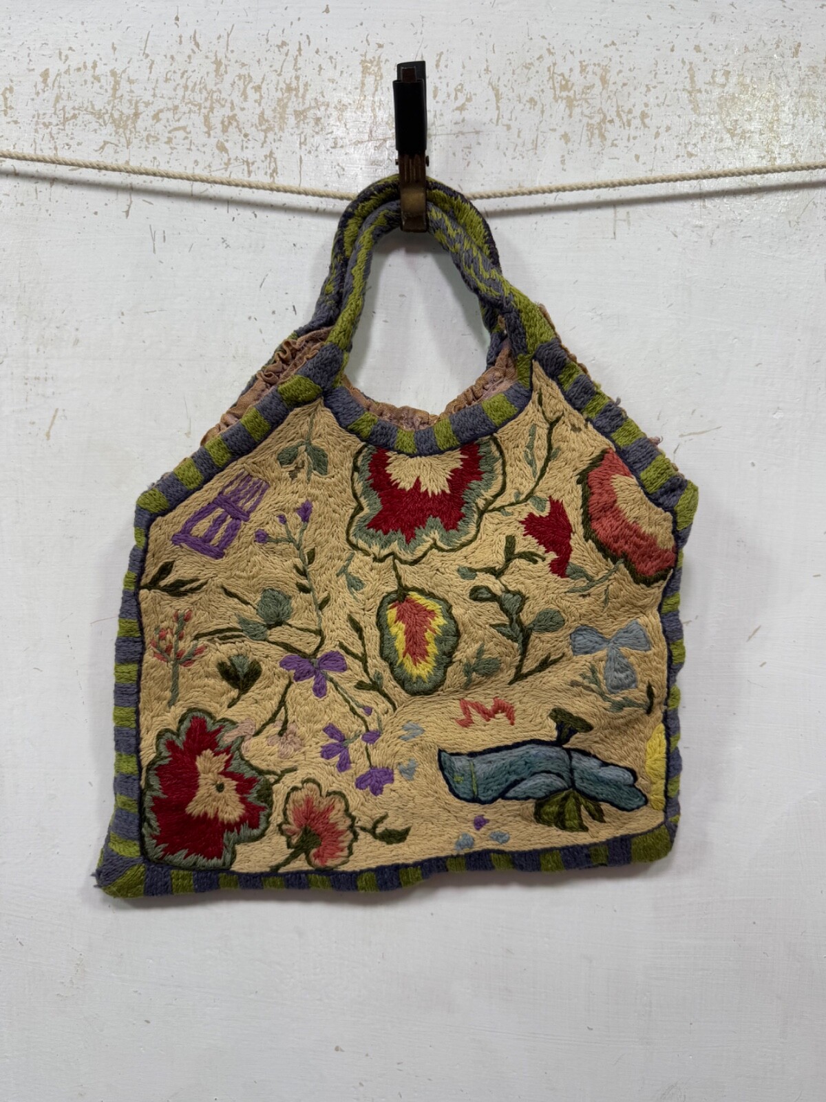 Vintage Beautiful Hand Wool Embroidered Kashmiri Bag 37×30 Cm