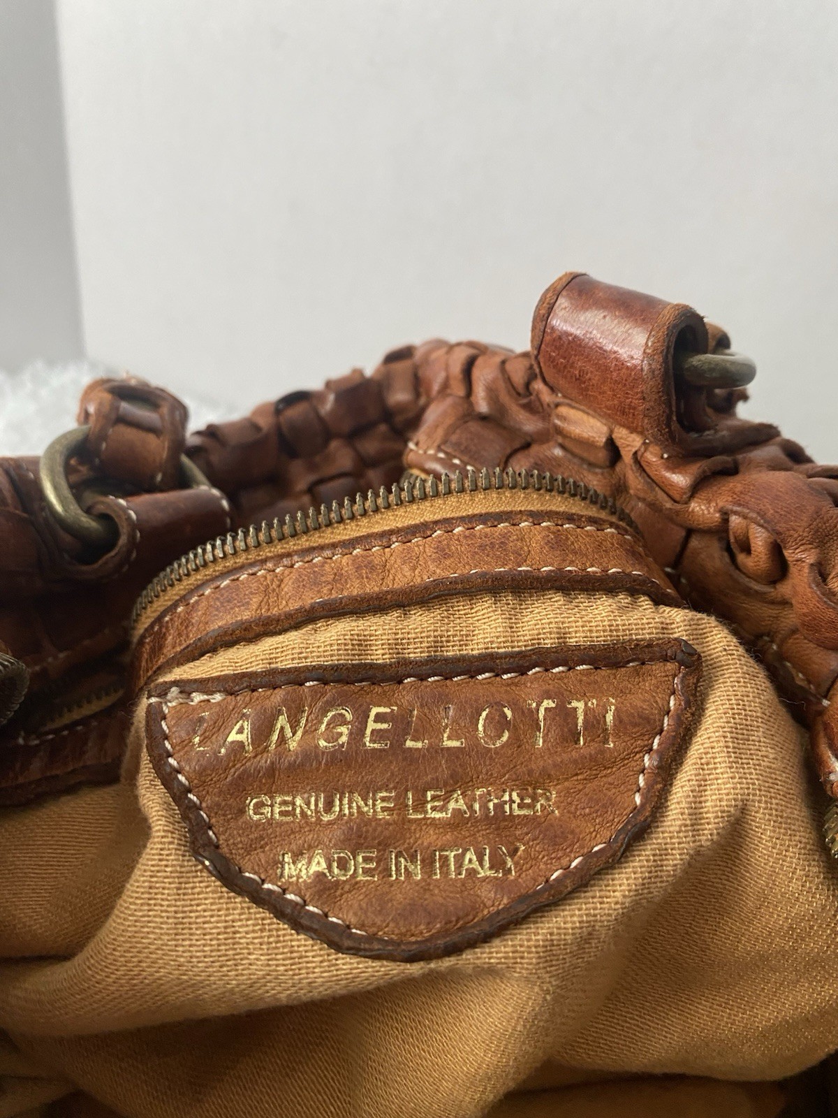 Langellotti Italian Woven Leather Tote Crossbody Bag Brown Large Made In Italy