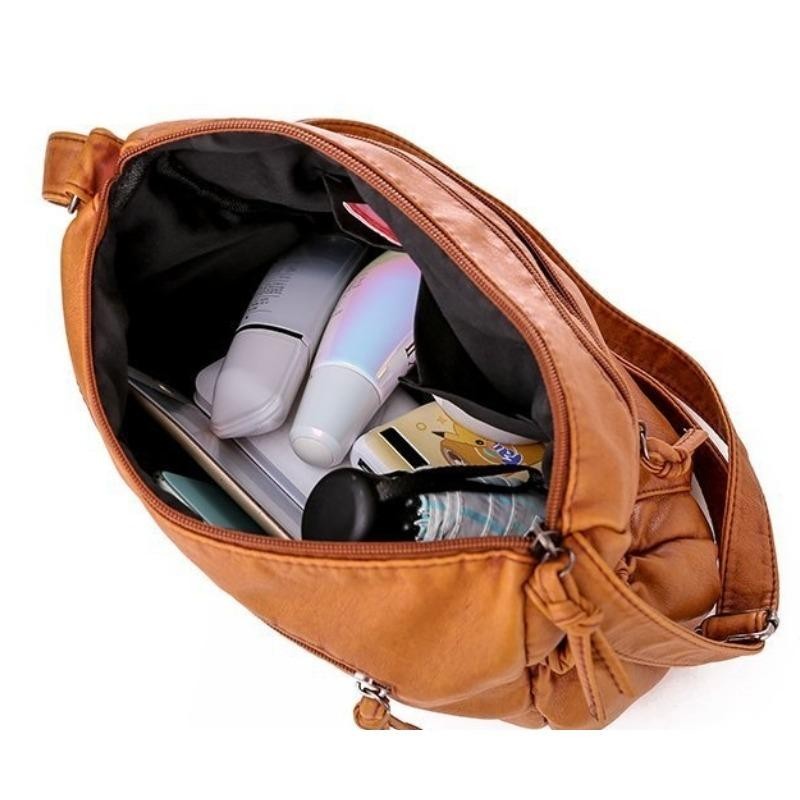 Women Washed PU Leather Shoulder Bag Retro Crossbody Large Capacity Tote New Bag