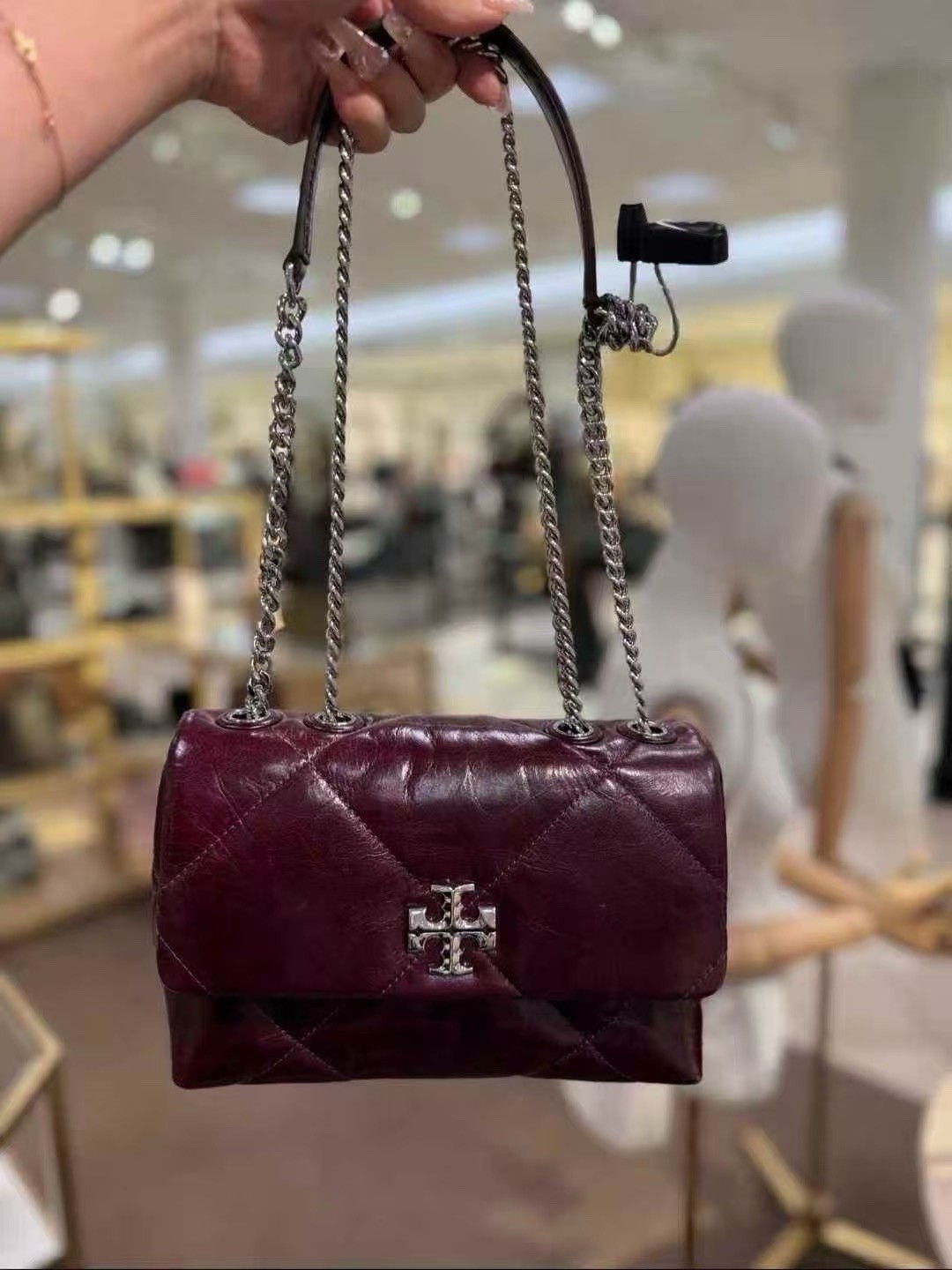NWT Tory Burch Small Kira Diamond Quilted Convertible Dark Carmine Shoulder Bag