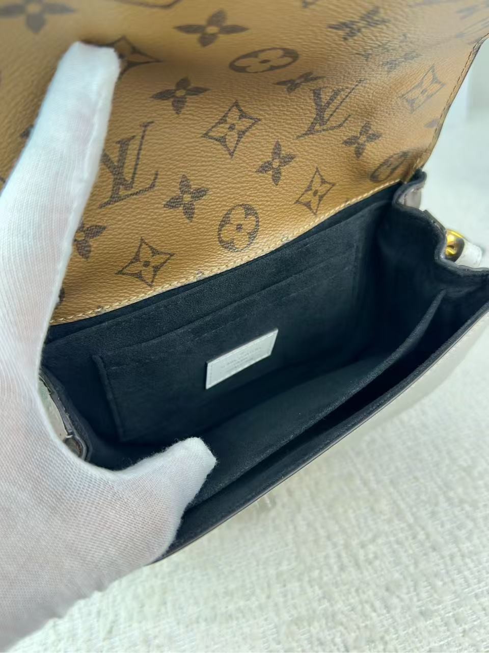 Louis Vuitton Lock It PM Monogram White Calfskin Saddle Crossbody Bag Gold LV