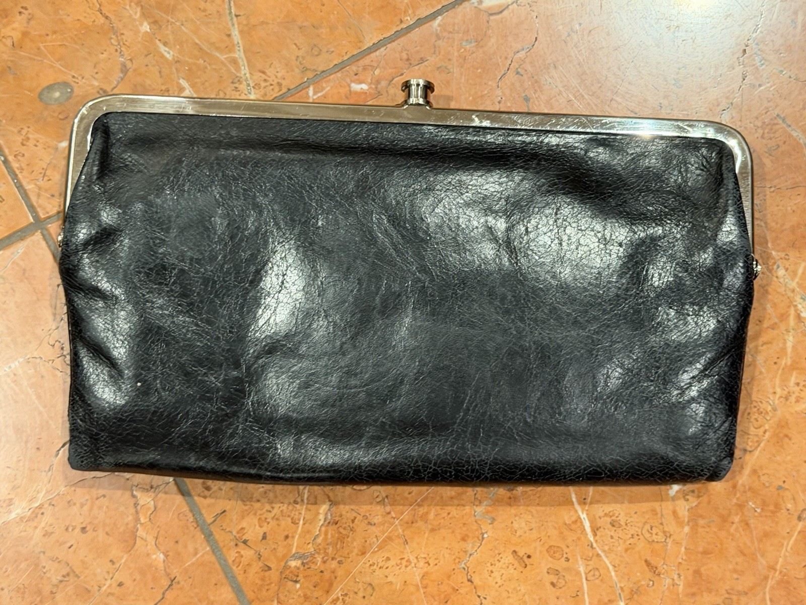 HOBO INTERNATIONAL BLACK LEATHER STUDDED SILVER ACCENTS LAUREN CLUTCH WALLET LN