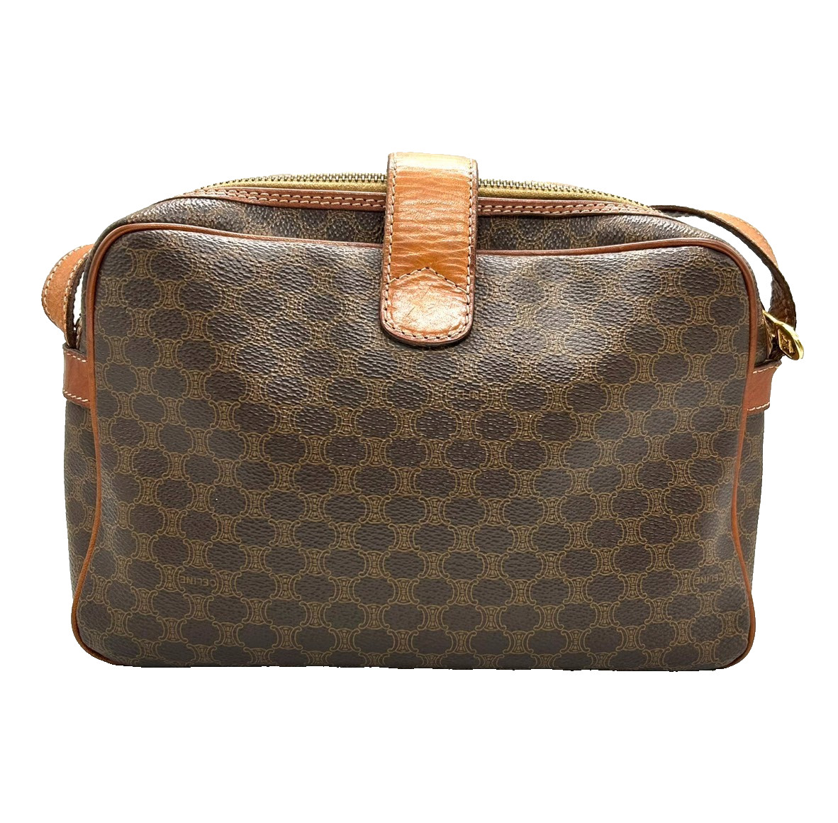 CELINE Macadam Triomphe Shoulder Bag PVC Leather Brown Auth 0160