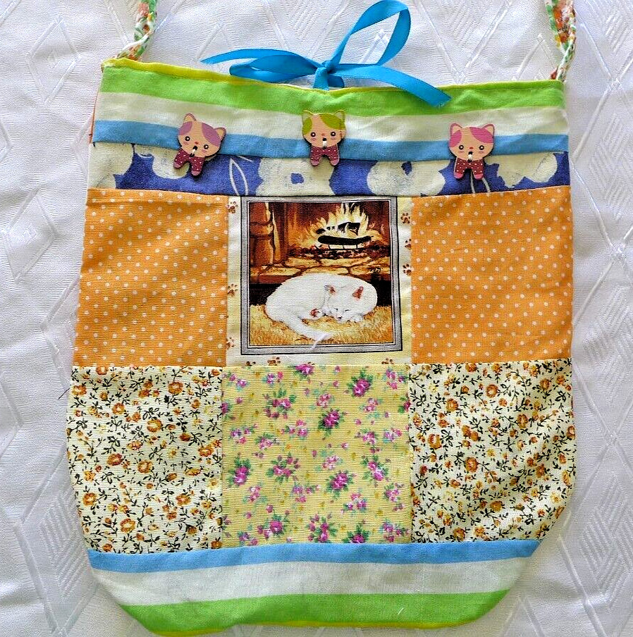Womens Bag Cotton Handmade Quilted Purse 11 x 11 Inch Tote Multi Colors Pockets
