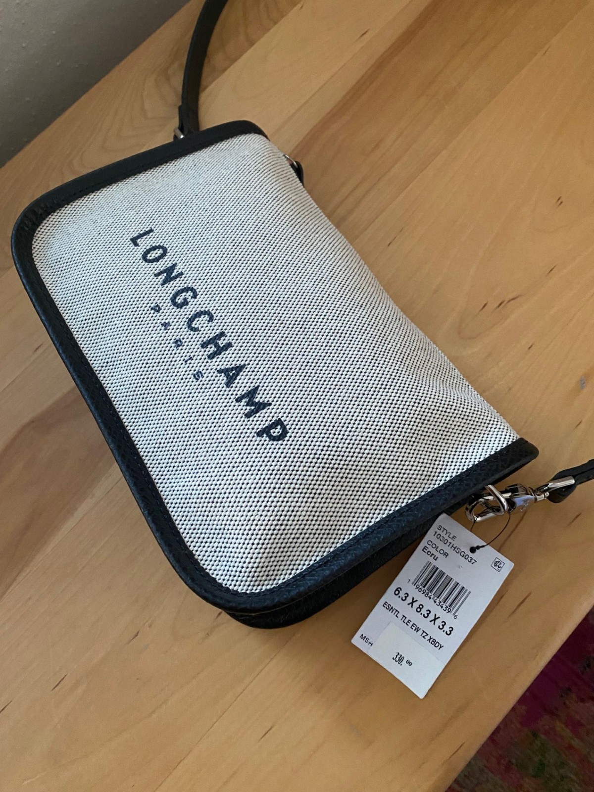 NWT Longchamp Roseau Essential S Crossbody Bag Canvas Black Leather Silver $330