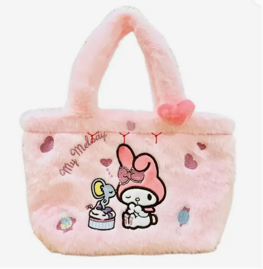New My Melody Tote Pink Furry Fluffy Bag Medium Play Travel Shopping
