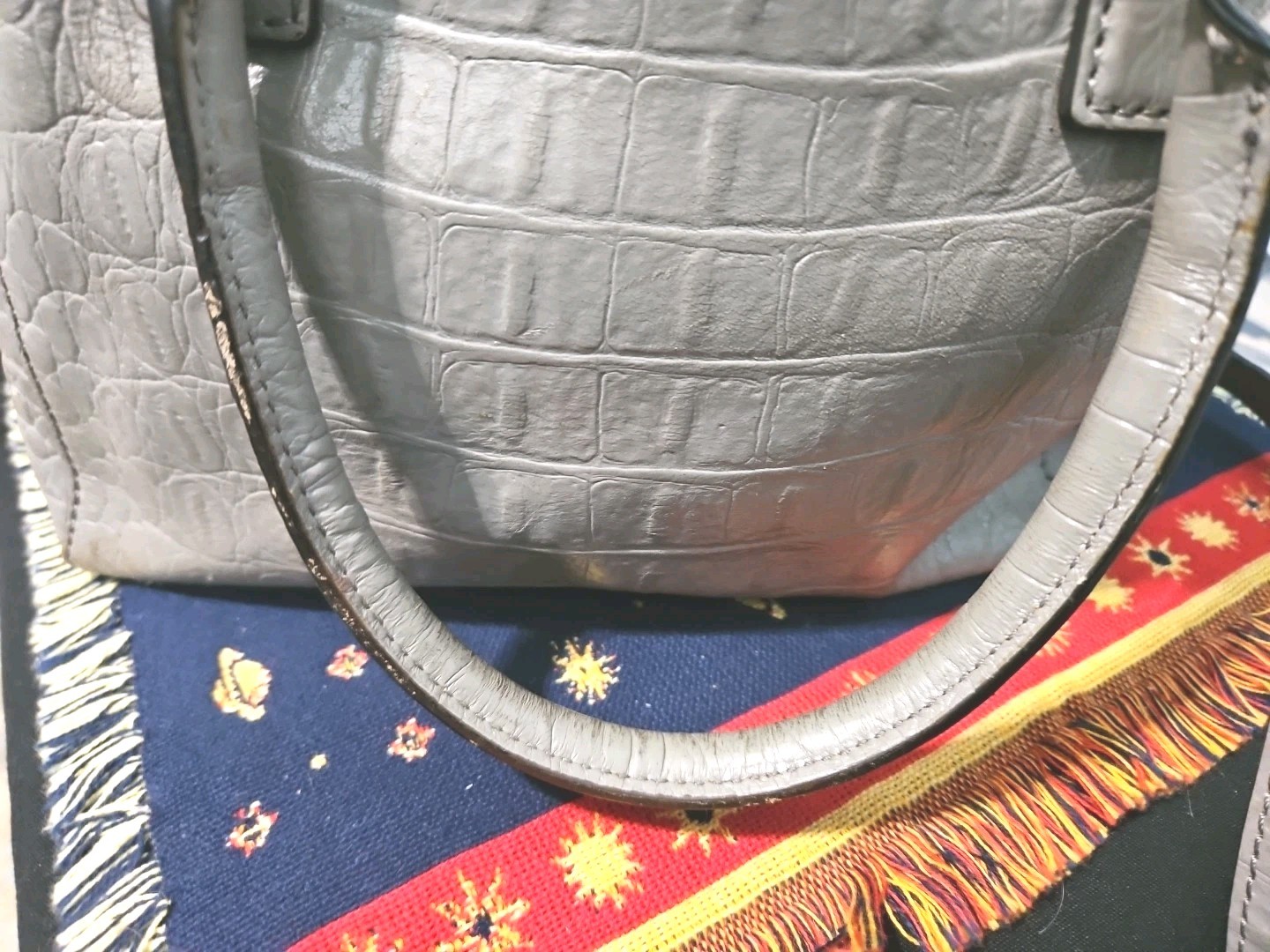 Kate Spade Rialto Place Alessa Croco-embossed Leather Satchel Bag Cliff Gray EUC