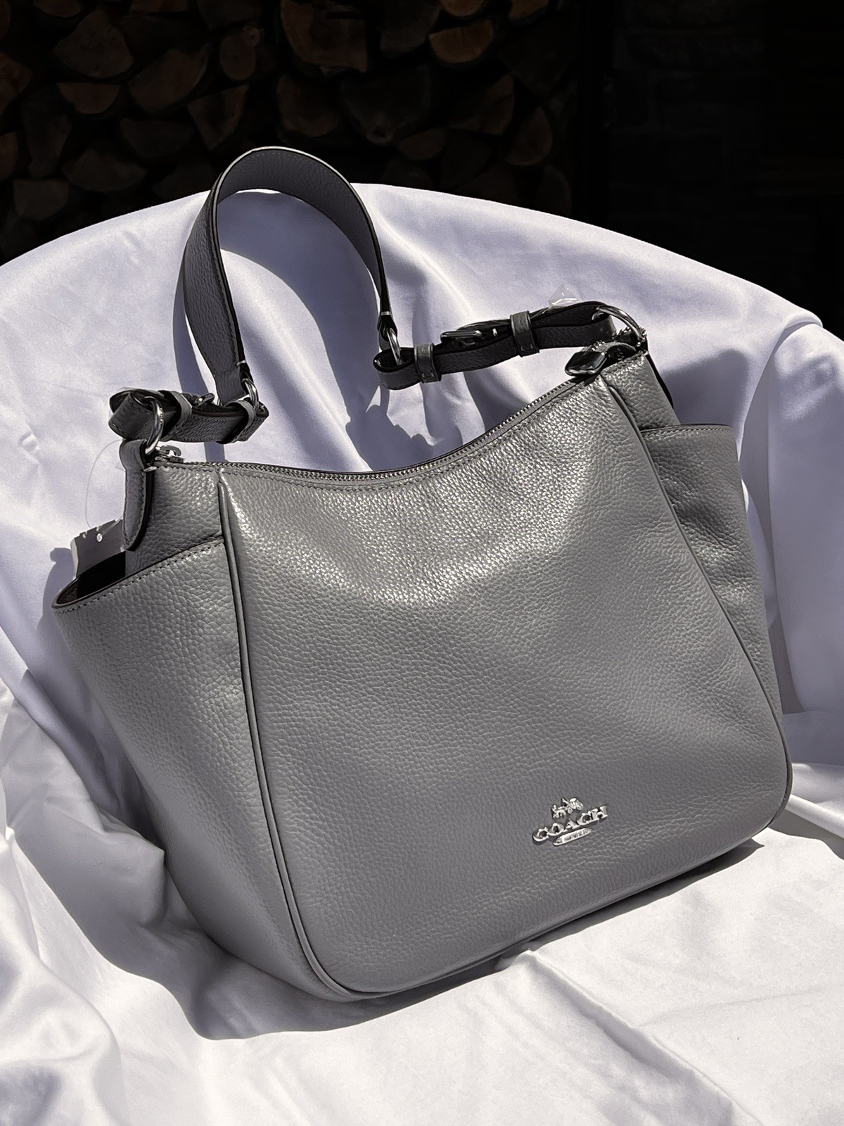 COACH NWT RORI Pebble Leather Shoulder Bag C2853 Granite Grey
