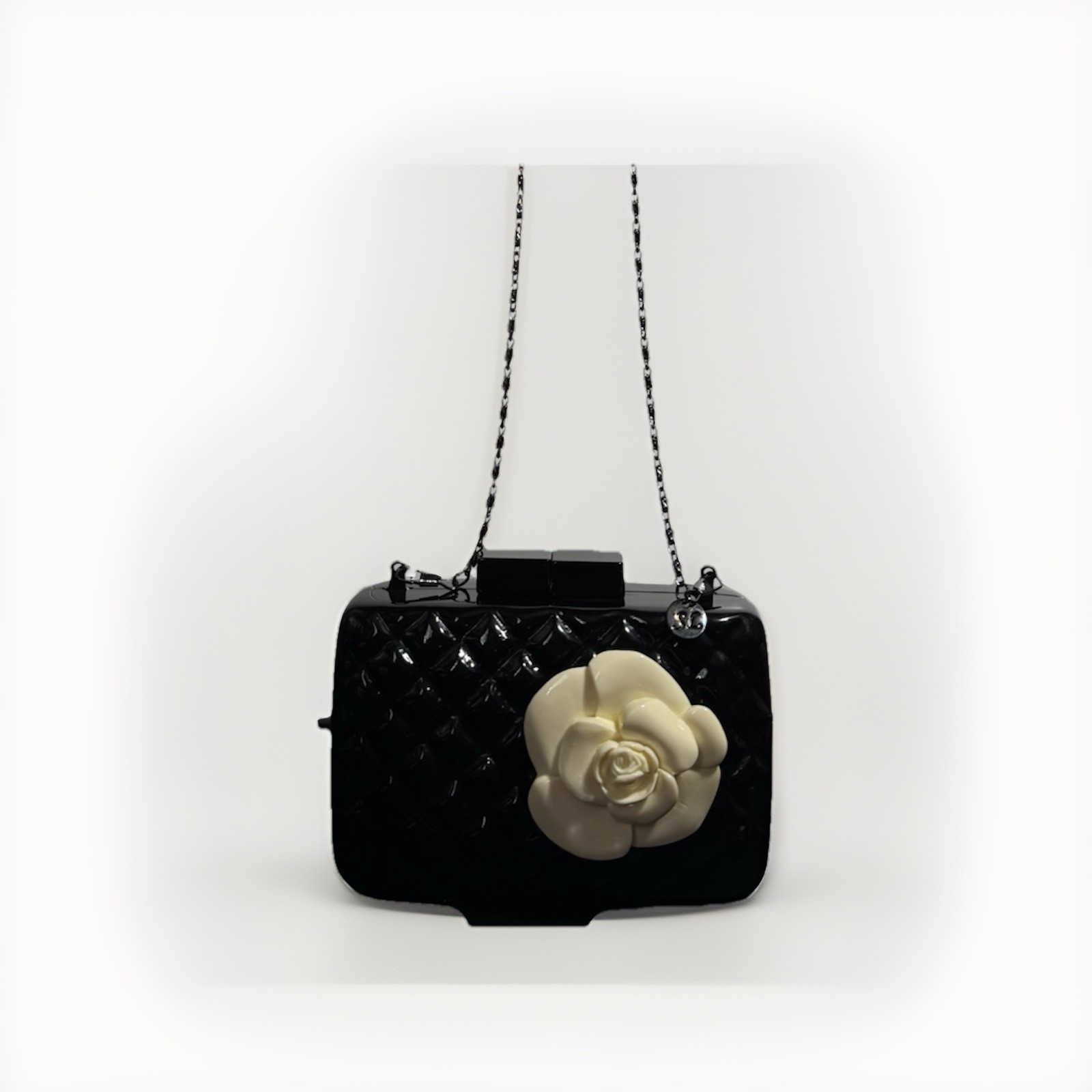 Sea Lily Crossbody Clutch Bag Black With Cream Rose Quilt Resin Acrylic