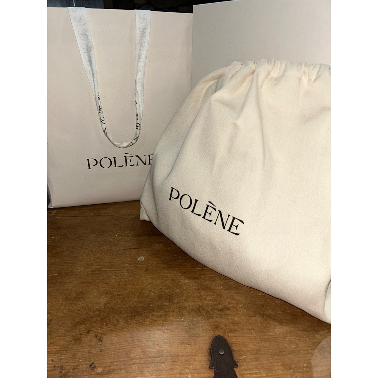 Polène Cyme Mini Textured Leather Tote Bag Camel Brown with Box & Dust Bag