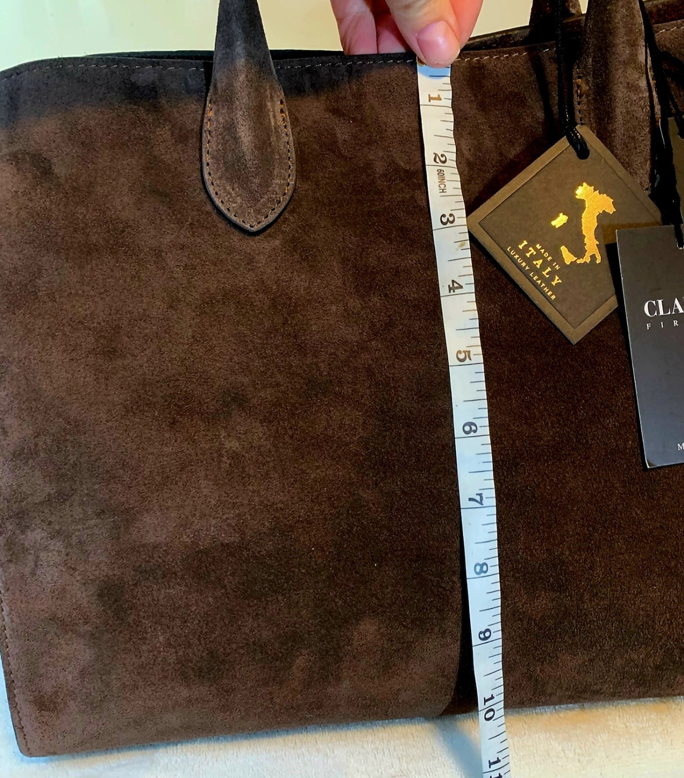 Claudia Firenze Dark Chocolate Suede Bag Tote Italy Leather Viral TikTok tj11155