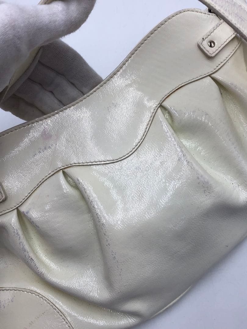Salvatore Ferragamo Handbag Leather White Gancini Silver Hardware Condition Used