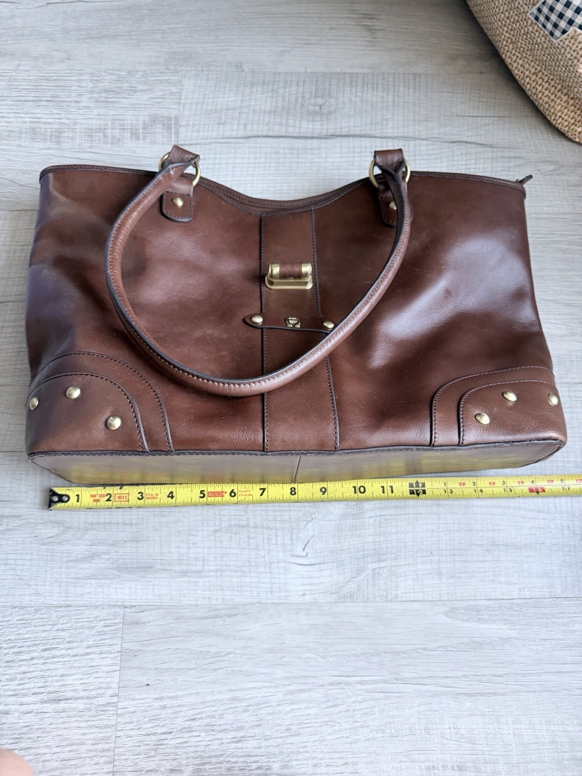 Vtg Etienne Aigner Large Leather Shoulder Tote Bag Brass Toggle Clasp