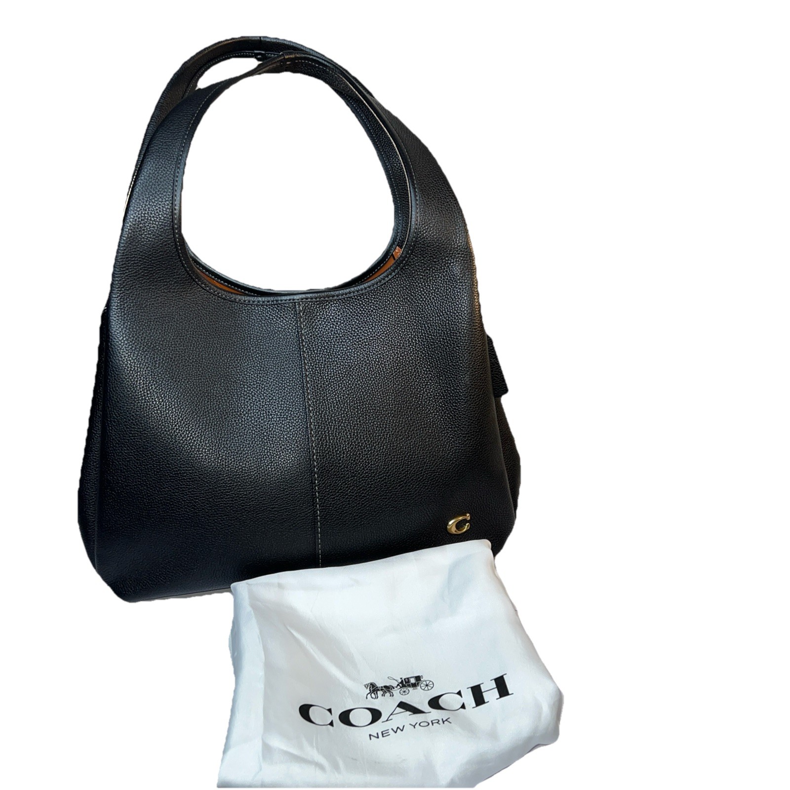 ❤️Coach Lana Large Black/Brass Polished Pebble Leather Shoulder Bag