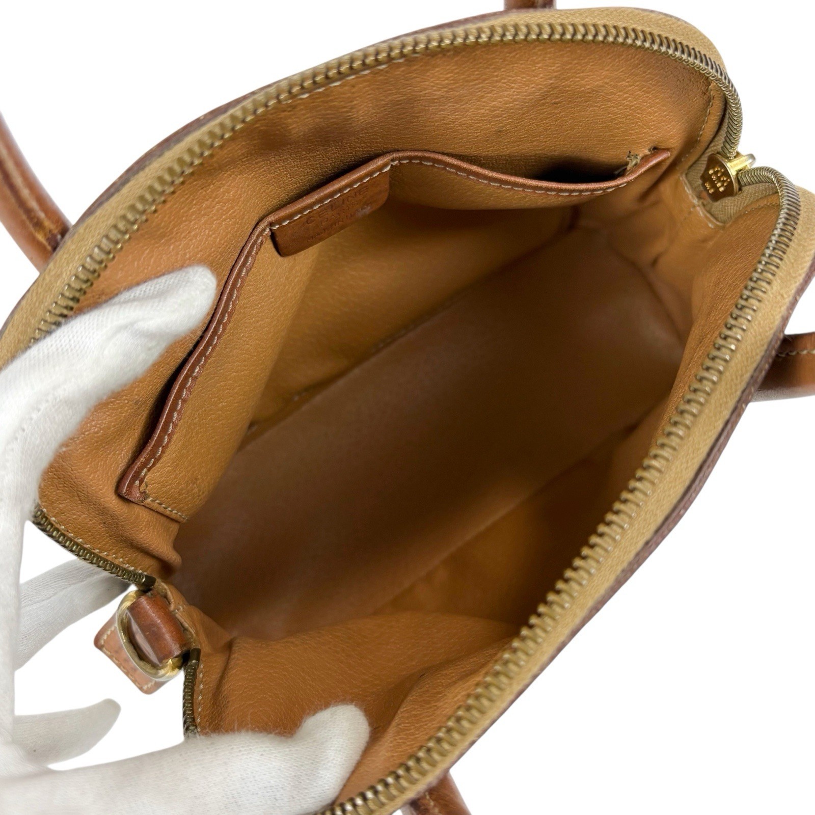 CELINE Triomphe Crossbody Bag Mini Tan Canvas Leather Macadam Brown Authentic