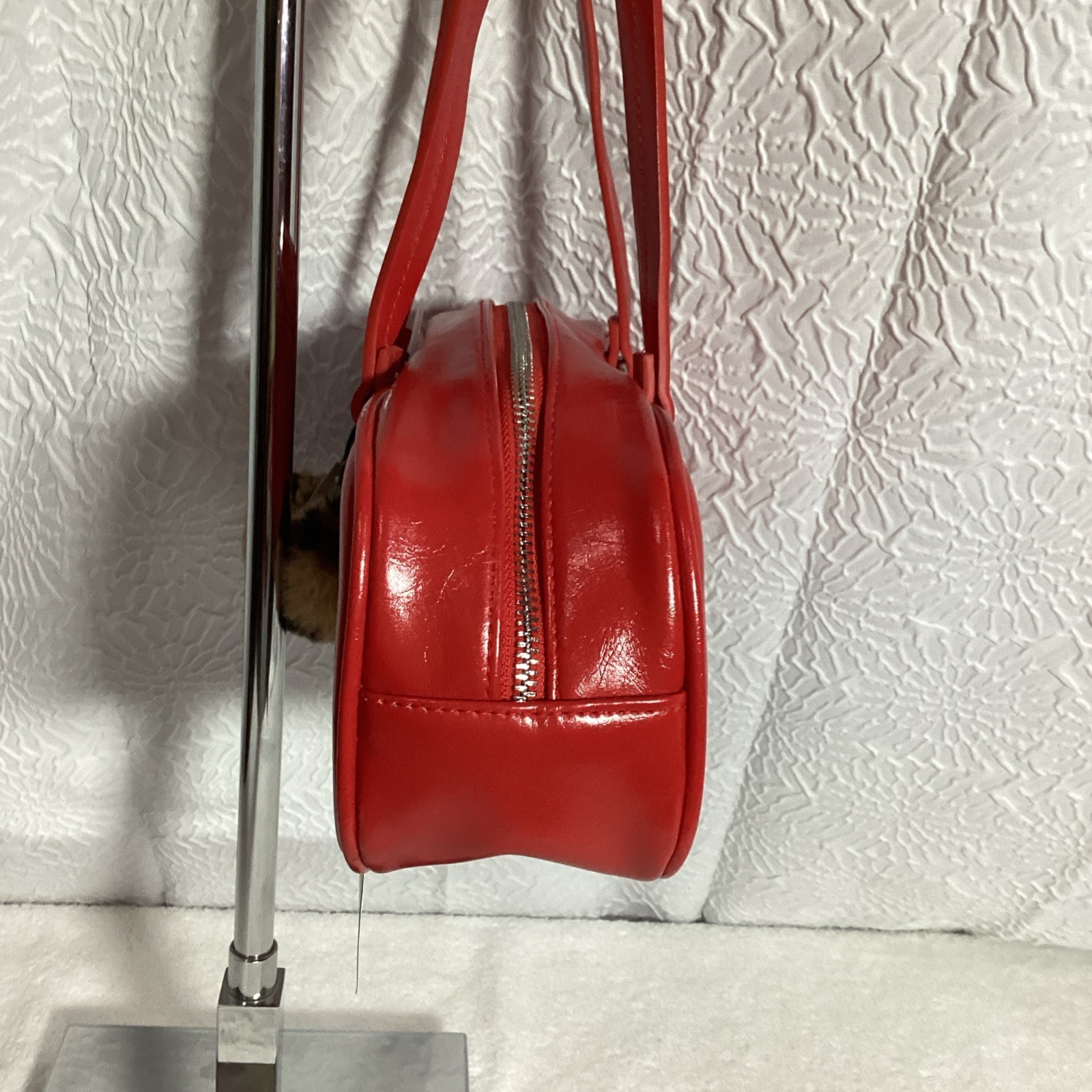 Madden Girl Glossy Red Fashion Shoulder Bag W/ Pom Pom Charm NEW Classy!