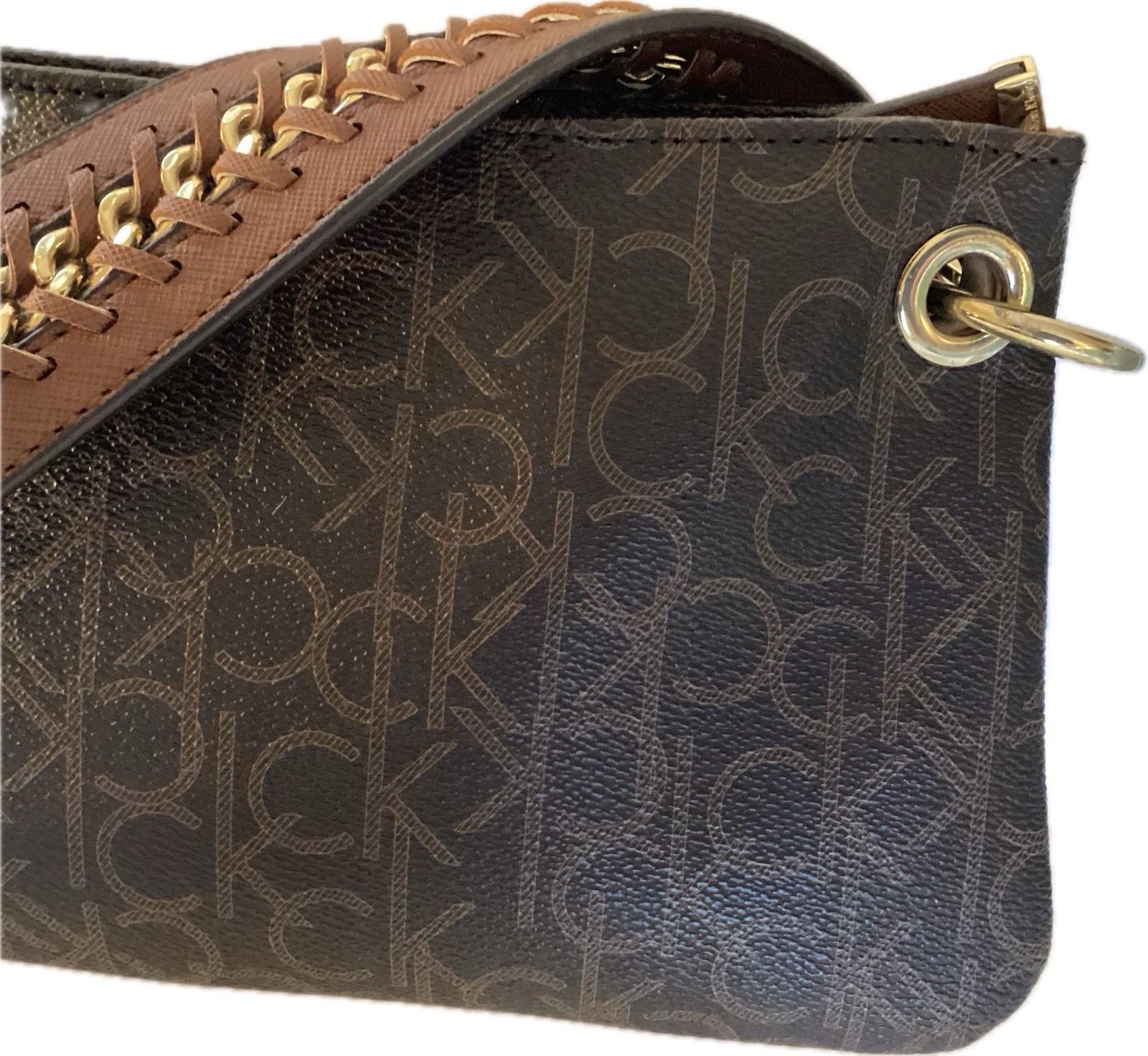 CALVIN KLEIN SHOULDER BAG LOGO PATTERN BRAIDED CHAIN HANDLE